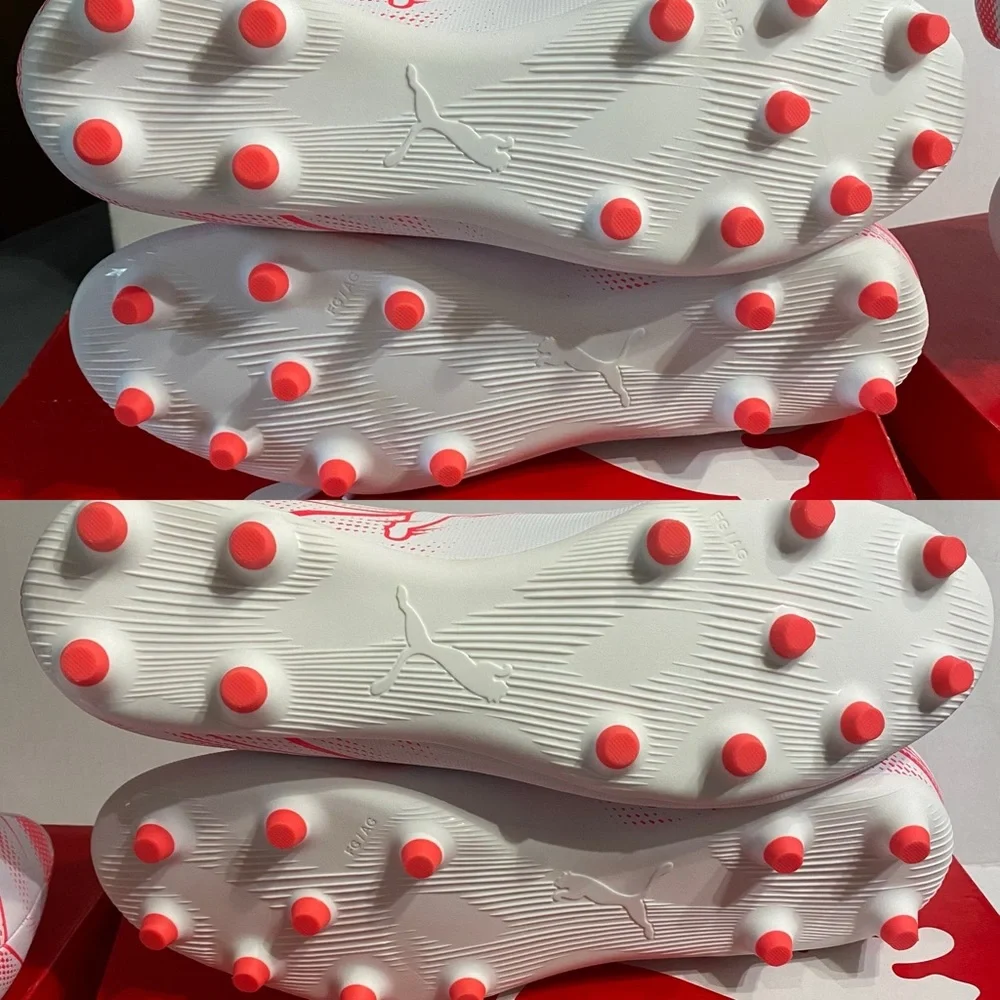Puma, Men Size 11.5/ Men Size 12, Attacanto FG/AG, Puma White- Fire Orchid